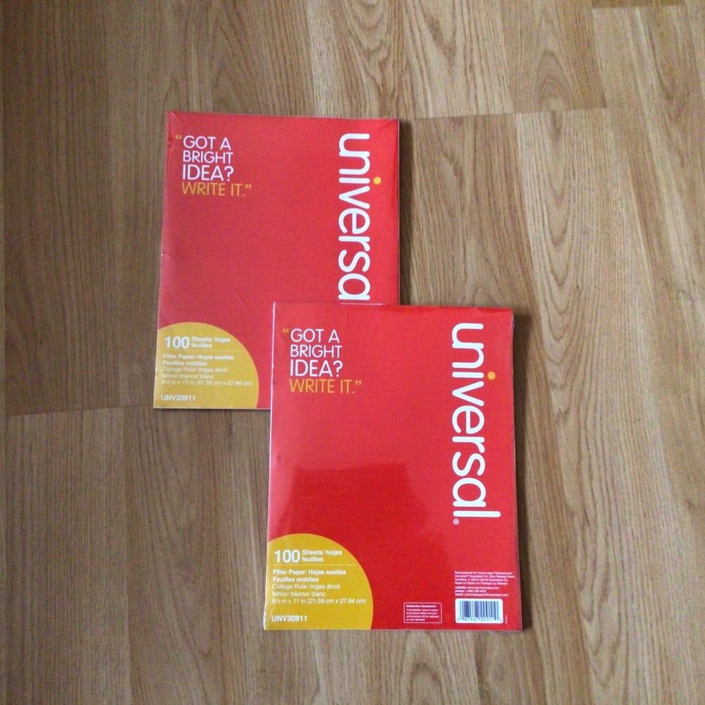 2 packs of 100 sheets of filler paper